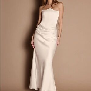 Azazie Atelier Strapless Cream Satin Evening Gown